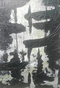 Dreams of Lost Trees - original acrylic portrait by Yaku, ghostly white forms on dark textured canvas