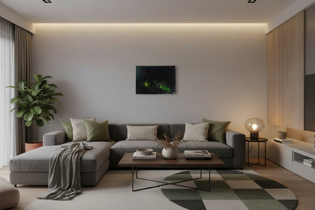 Forest in my Mind by Yaku — living room setting, small canvas on wall above couch in modern interior
