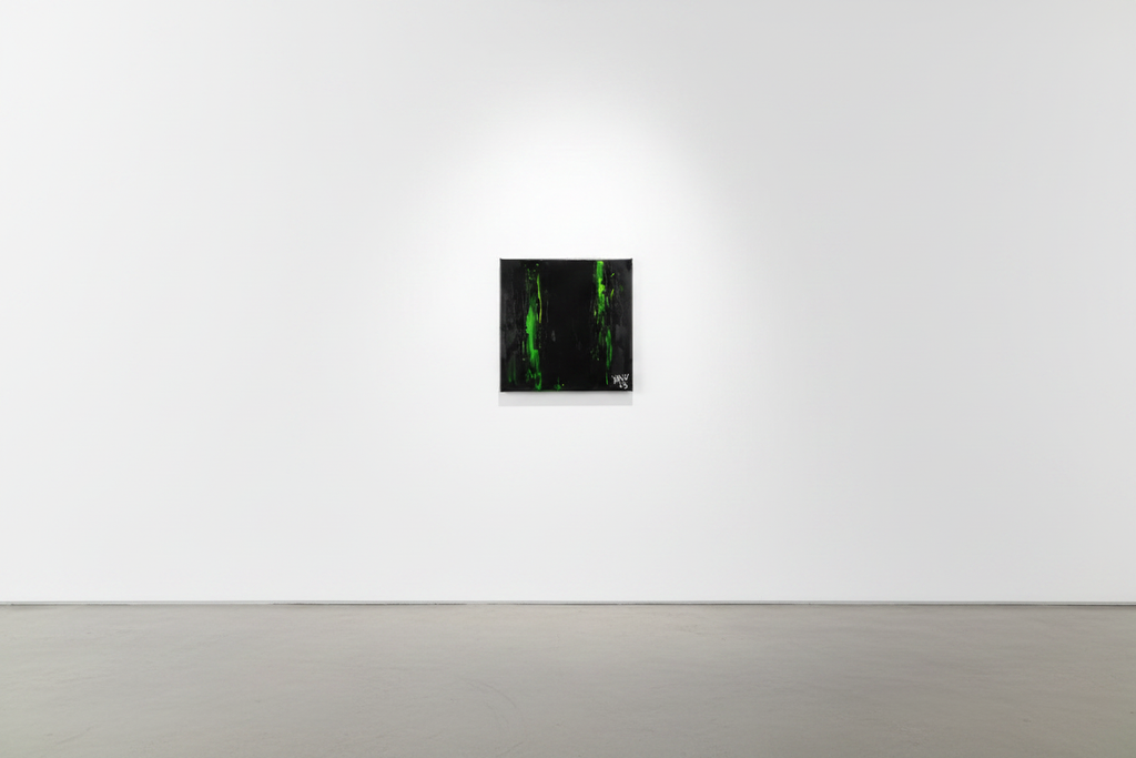 The Grinch Was Here by Yaku in a modern art gallery — original South African acrylic painting, gallery installation view