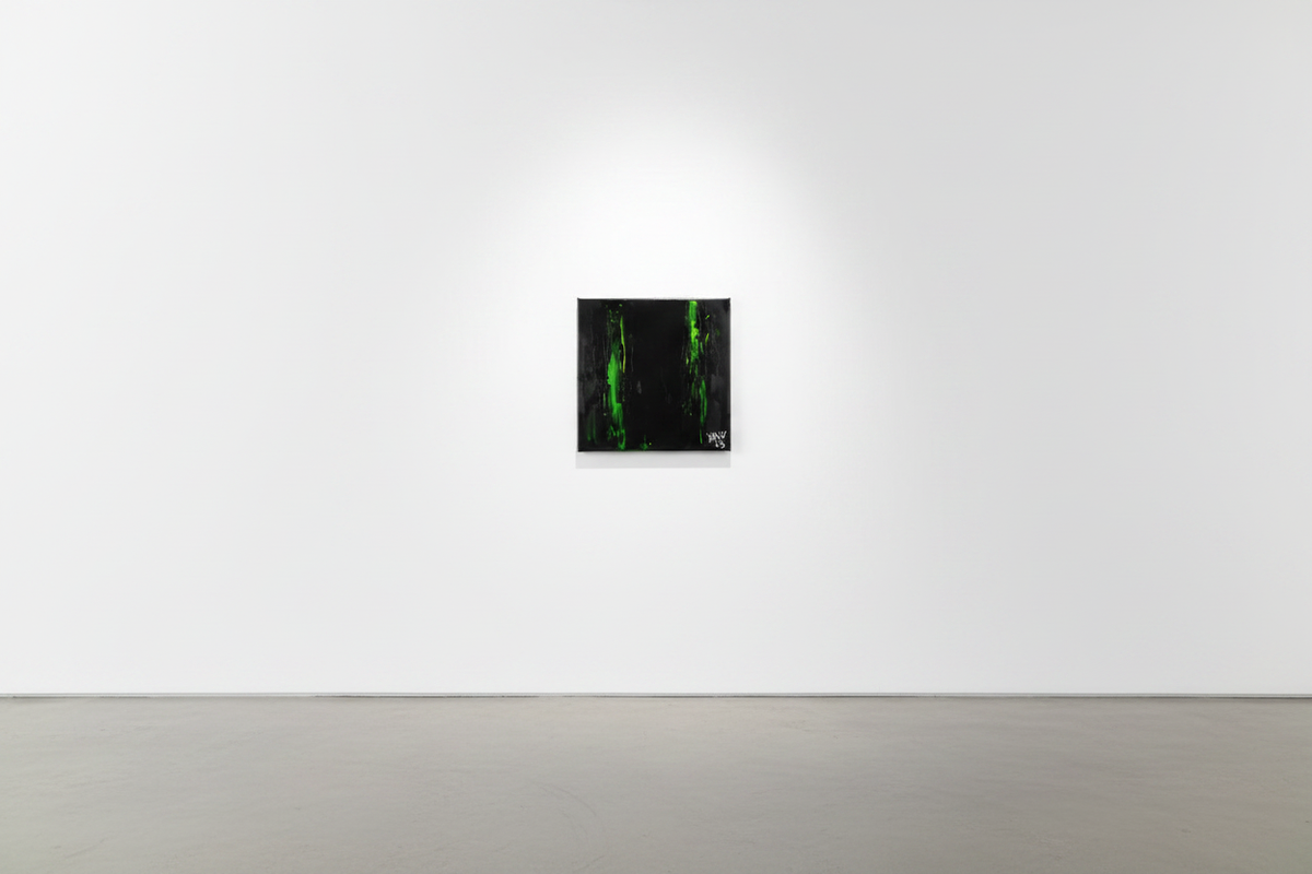 The Grinch Was Here by Yaku in a modern art gallery — original South African acrylic painting, gallery installation view