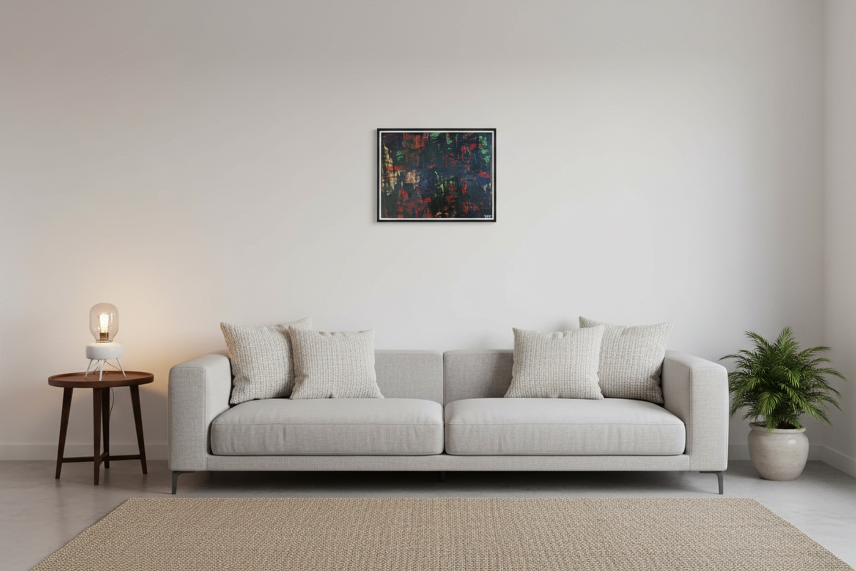 Wild Images by Yaku displayed in a modern living room, showing true scale at 51cm x 41cm