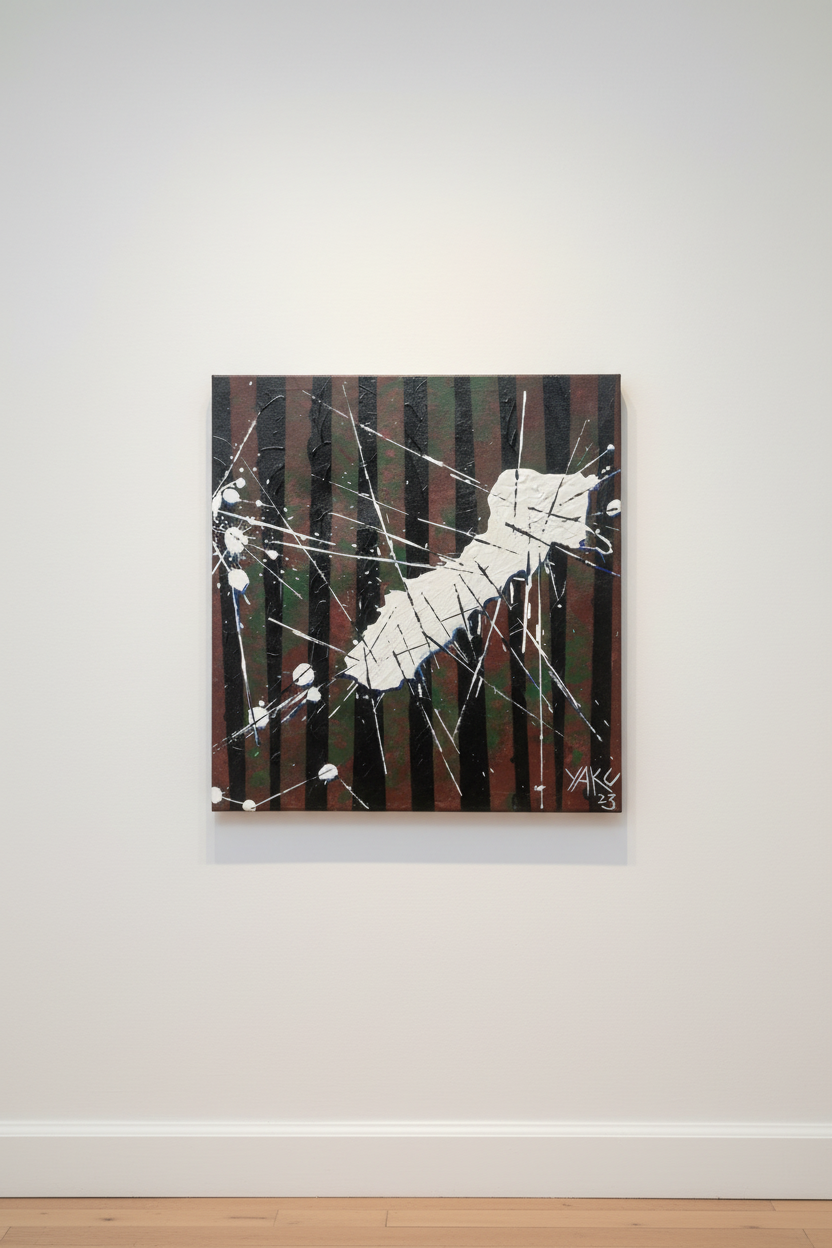 Brown Study by Yaku - original acrylic painting displayed frameless in a minimalist gallery setting
