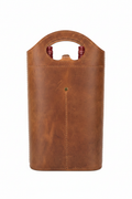 Leather wine holder duo - front view on white background