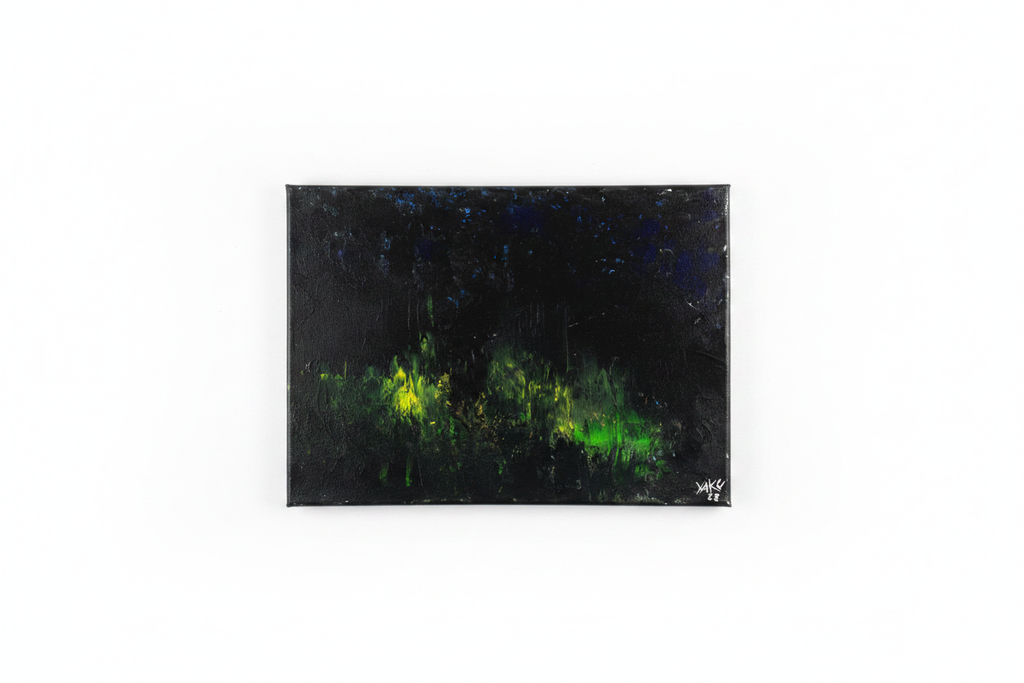 Forest in my Mind by Yaku — clean product shot on white background showing black night sky with glowing green forest