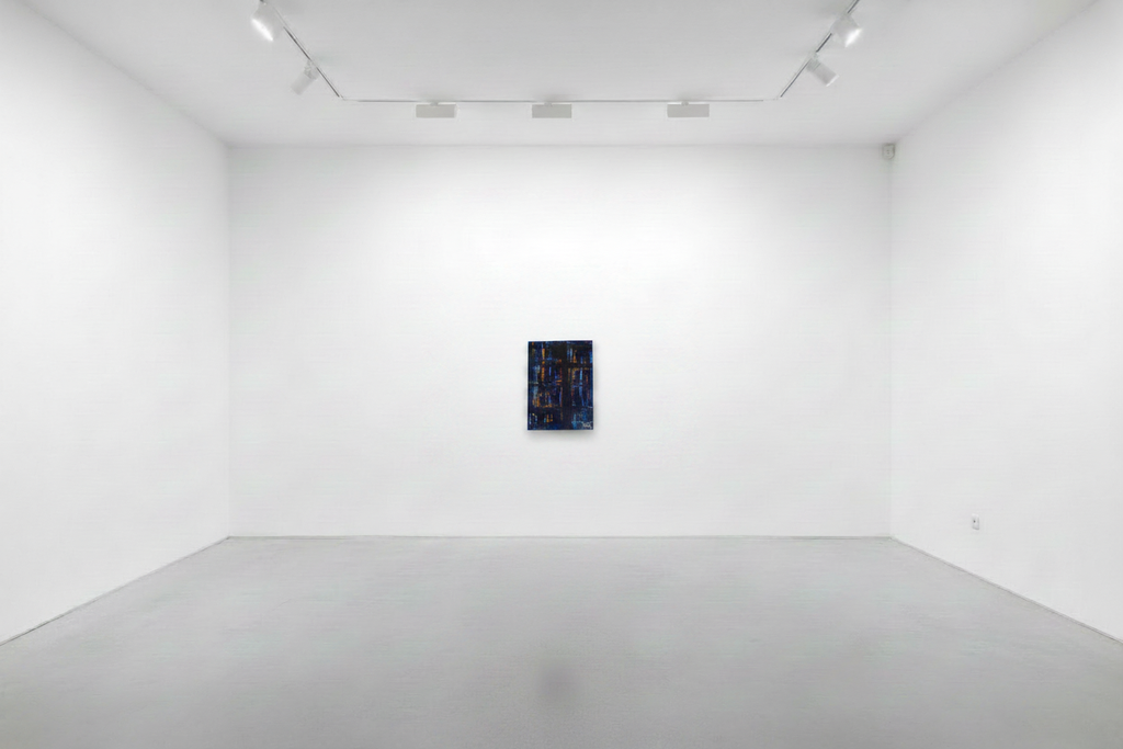 Theory of Contrast by Yaku — gallery installation view, medium-sized painting on white gallery wall