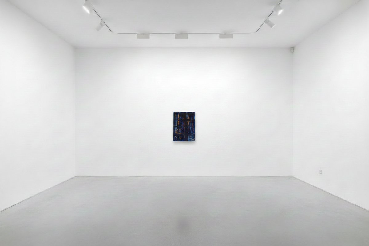 Theory of Contrast by Yaku — gallery installation view, medium-sized painting on white gallery wall