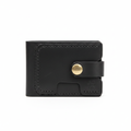 Black leather wallet with gold brass snap button on white background