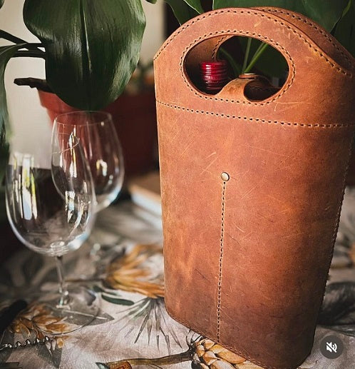 Leather wine holder duo - front view