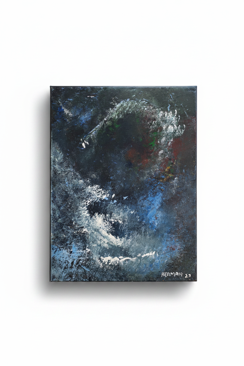 Stormlight Reverie, a complete unframed portrait-format acrylic painting by Herman Groenewald isolated on a clean white background