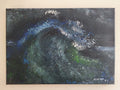Midnight Currents, a signed abstract acrylic painting by Herman Groenewald in deep blue, green, charcoal, and silver-grey tones