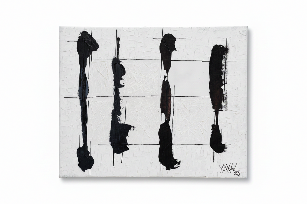 Textures in Black & White - Original Acrylic Landscape by Yaku